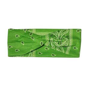Green Paisley Twisted Knot Cotton Wide Stretch Headband